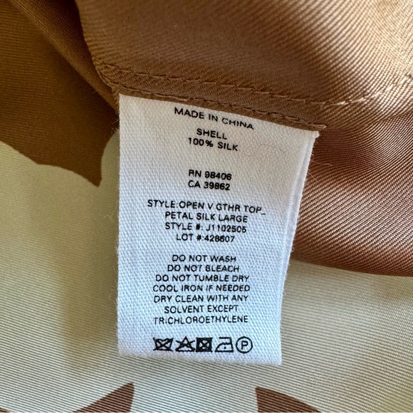 Theory Floral Print Silk Top Camel Sz S - Picture 7 of 11